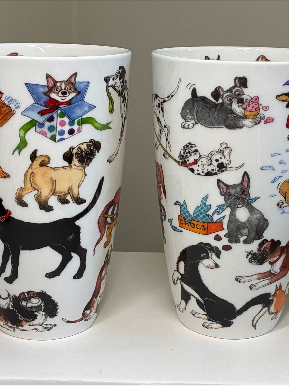 pair of Dunnon Dog-Print Ceramic Coffee Mugs